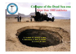The Dead Sea shrinkage and formation of thousand collapse