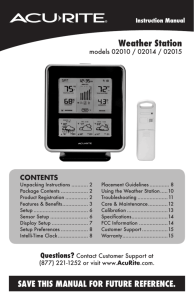 AcuRite Weather Station Instruction Manual 02010 / 02014 / 02015
