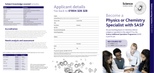 Become a Physics or Chemistry Specialist with SASP Applicant details