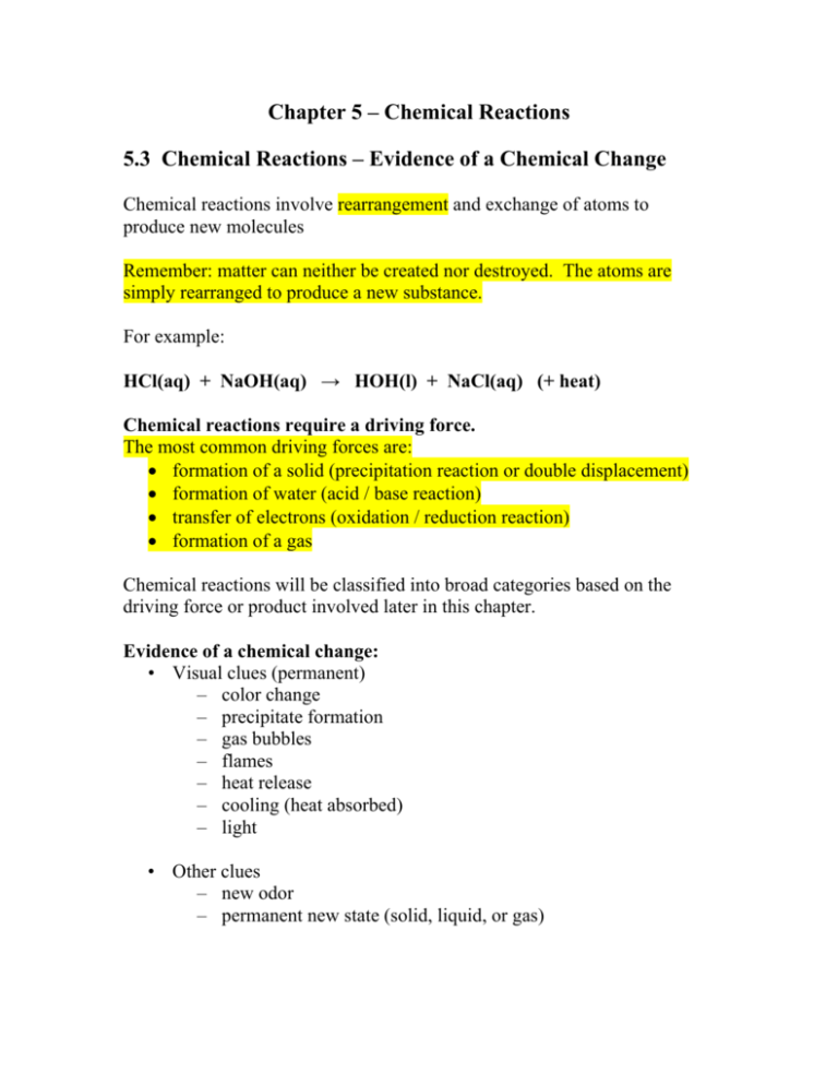 Chapter 5 Chemical Reactions 5 3 Chemical