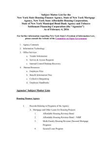 Subject Matter List for the New York State Housing Finance Agency