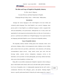The Role and Scope of English in Hospitality Industry