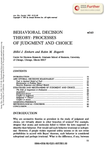 Behavioral Decision Theory: Processes of Judgement and Choice