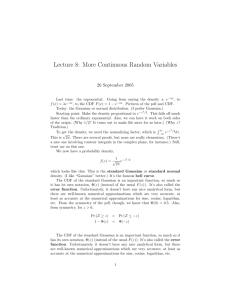 Lecture 8: More Continuous Random Variables