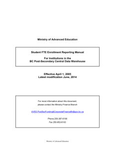 Enrolment Reporting Manual - Ministry of Advanced Education
