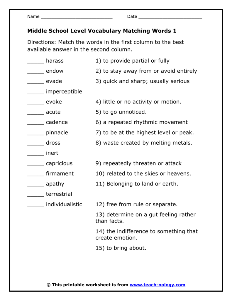 B2 English Level Vocabulary Worksheets. Vocabulary level