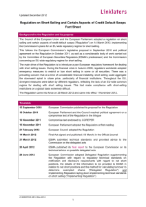 Regulation on Short Selling and Certain Aspects of Credit Default