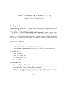 CIS 419/519 Introduction to Machine Learning Course Project