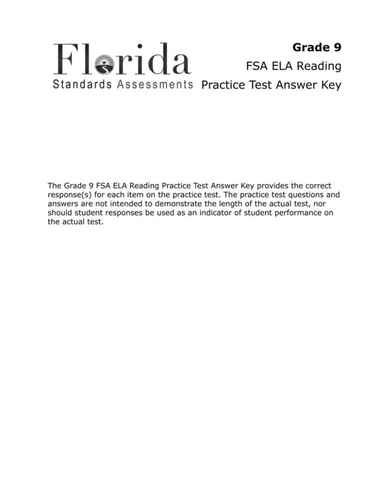 Grade 9 FSA ELA Reading Practice Test Answer Key