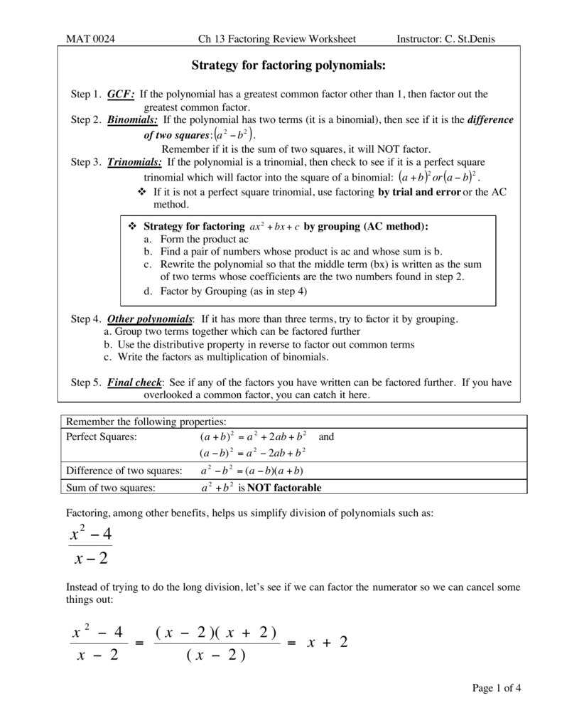 Factoring Review worksheet Throughout Factoring By Grouping Worksheet