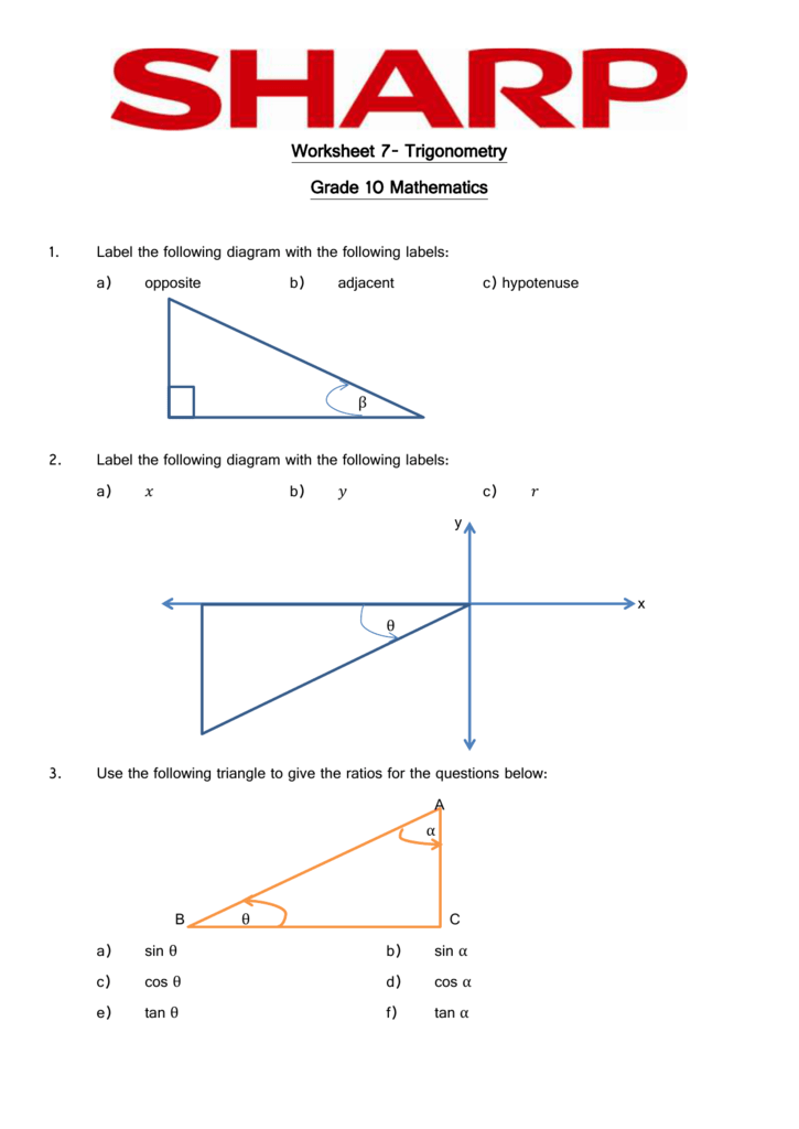 Worksheet 7- Trigonometry Grade 10 Mathematics - E