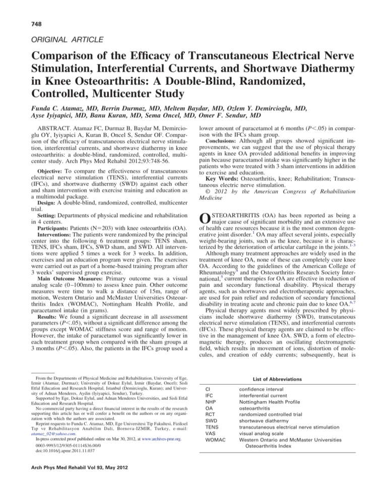 Comparison Of The Efficacy Of Transcutaneous Electrical Nerve