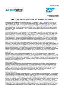 SAP's Offer for SuccessFactors, Inc. Shares is Successful