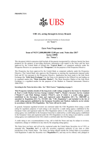 UBS AG, acting through its Jersey Branch Euro Note Programme