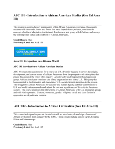 AFC 101 - Introduction to African American Studies (Gen Ed Area III