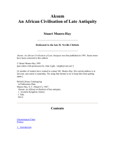 Aksum: an African civilisation of late antiquity. By Stuart Munro-Hay.
