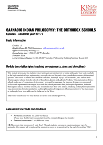 6AANA016 INDIAN PHILOSOPHY: THE ORTHODOX SCHOOLS