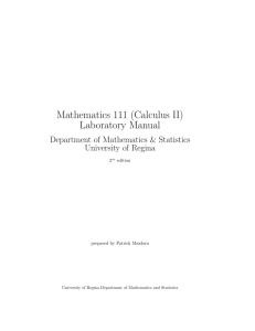 Mathematics 111 (Calculus II) Laboratory Manual