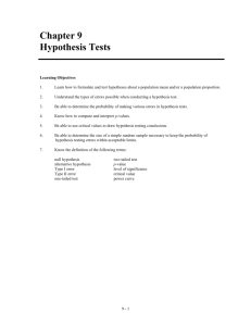 Chapter 9 Hypothesis Tests