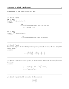 Answers to Math 100 Exam 1 Answers to Math