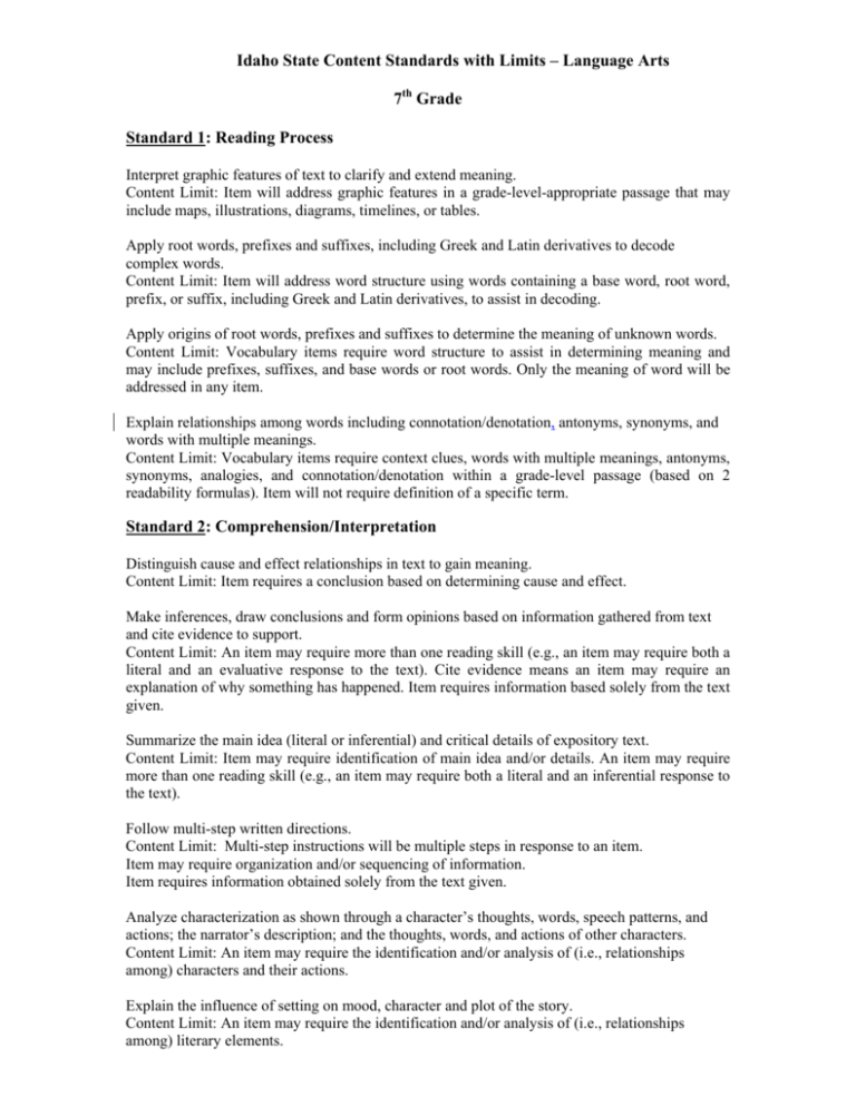 Language Arts Content Standards Grade 7