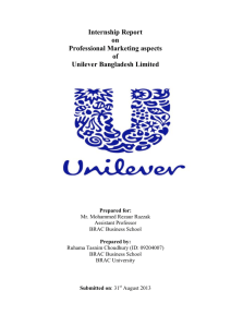 Internship Report on Professional Marketing aspects of Unilever