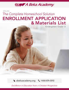 A Beka Academy Enrollment Application & Materials List K4