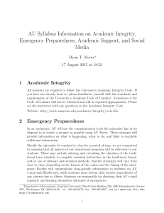 AU Syllabus Information on Academic Integrity, Emergency