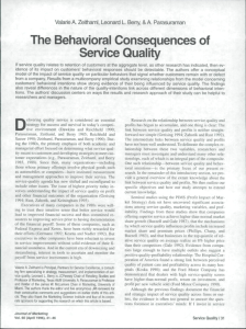 The Behavioral Consequences of Service Quality