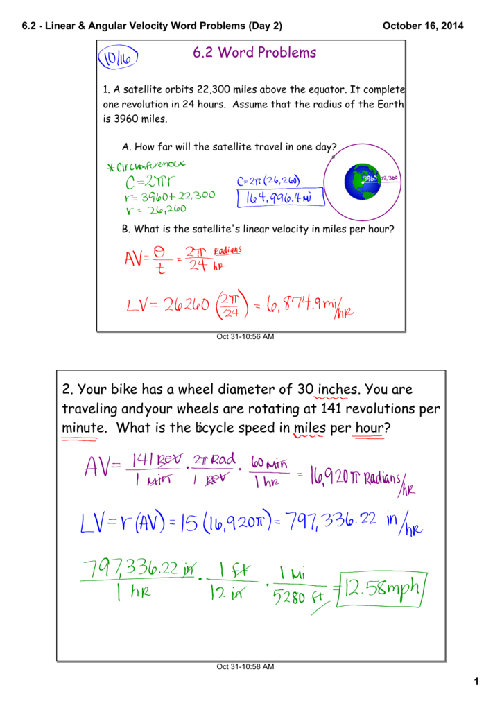 6 2 Linear Angular Velocity Word Problems