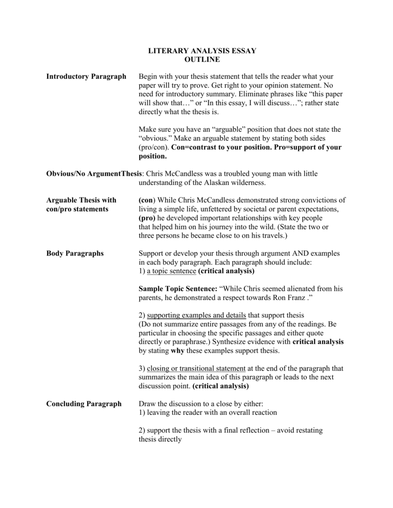 literary analysis essay outline example