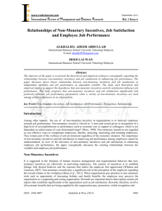 Relationships Of Non-monetary Incentives, Job Satisfaction