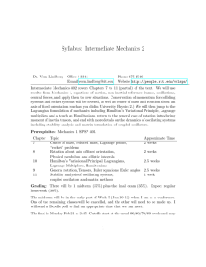 Syllabus: Intermediate Mechanics 2