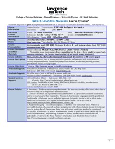 PHY3414 Analytical Mechanics Course Syllabus*