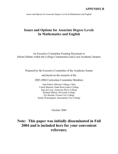 Issues and Options for Associate Degree Levels In Mathematics and