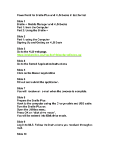 PowerPoint for Braille Plus and NLS Books in text format Slide 1