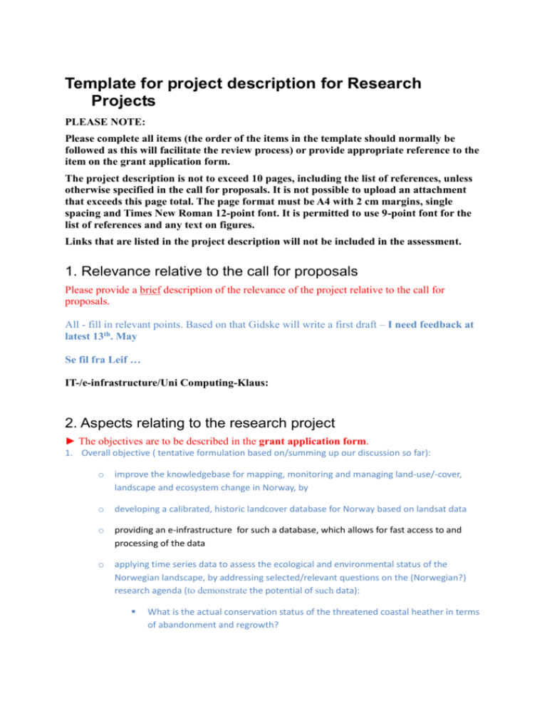 Template For Project Description For Research Projects