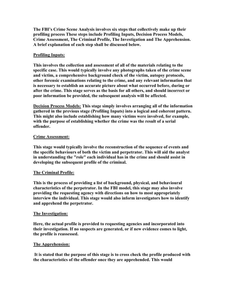 The FBI s Crime Scene Analysis Involves Six Steps That Collectively The FBI s Crime Scene Analysis Involves Six Steps That Collectively