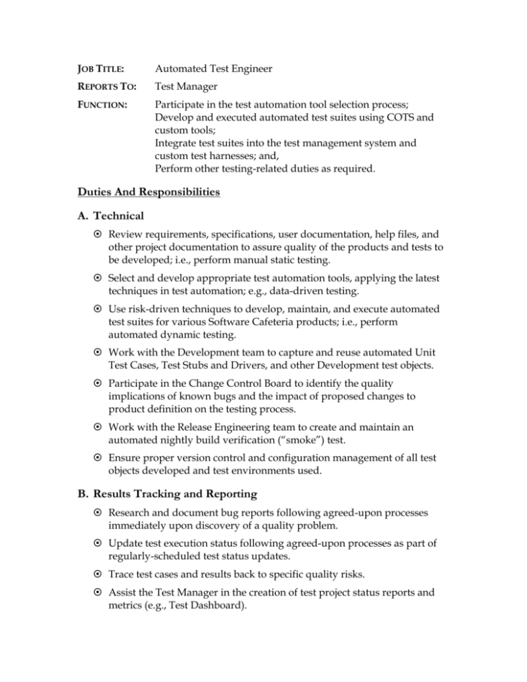 Automation Job Description