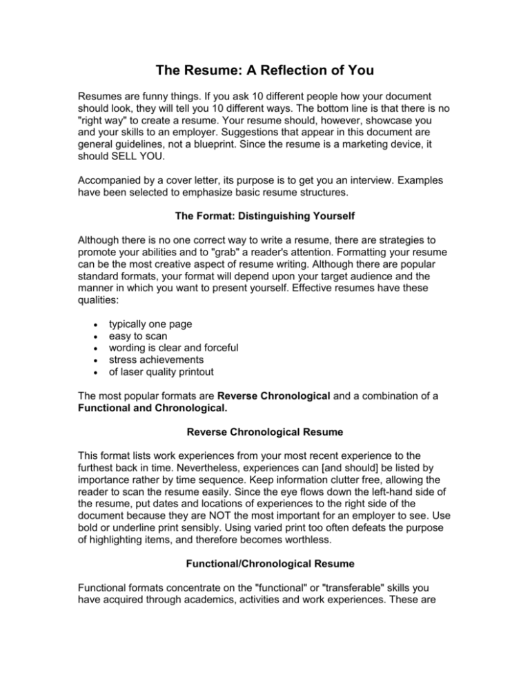 write a reflection about your experience on writing a resume