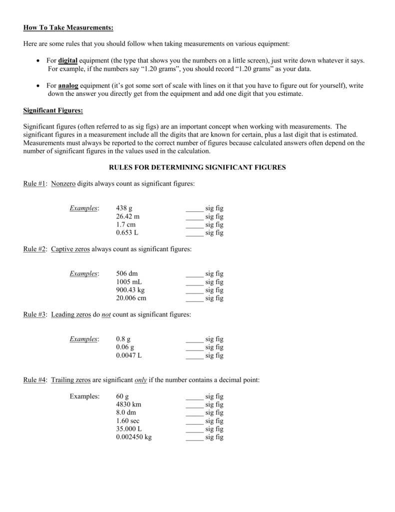 Significant Figure Worksheet In Significant Figures Practice Worksheet