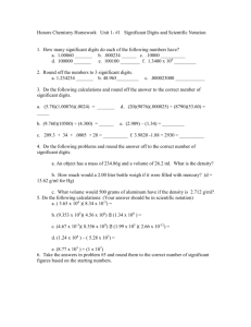 Honors Chemistry Homework Significant Digits