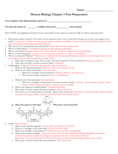 Honors Biology Chapter 3 Test Preparation