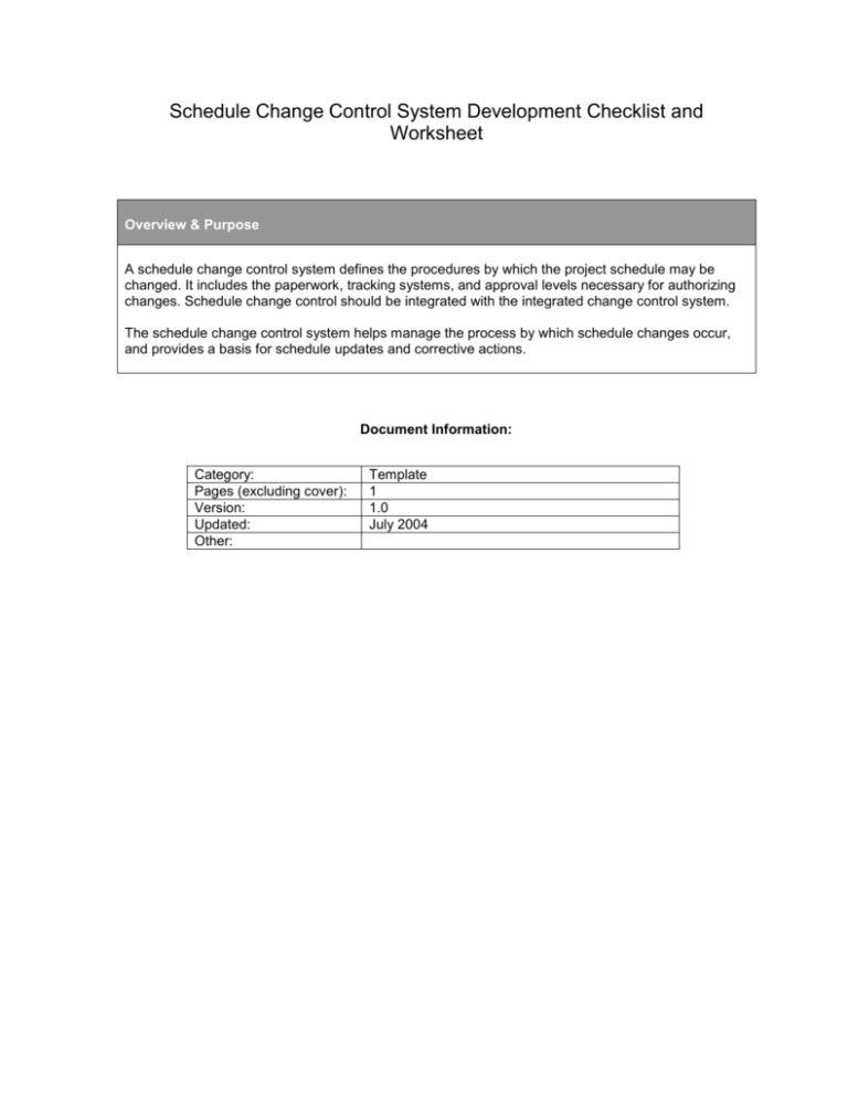  Schedule Change Control System Development Checklist And