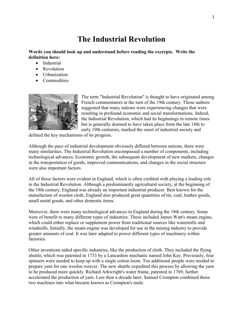 thesis for industrial revolution