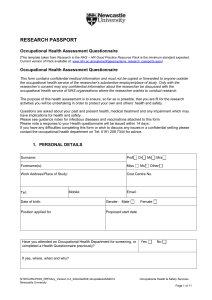 Appendix 12: Occupational Health Assessment Questionnaire