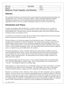 EE 101 Lab 1 Batteries, Power Supplies, and Resistors