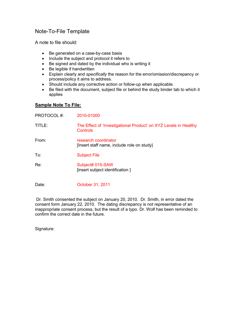 Note-To-File Template For Legal File Note Template