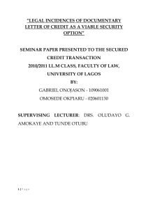 legal incidences of documentary letters of credit as a viable security