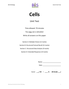 Cells Unit Test - IB Biology Lab Bank